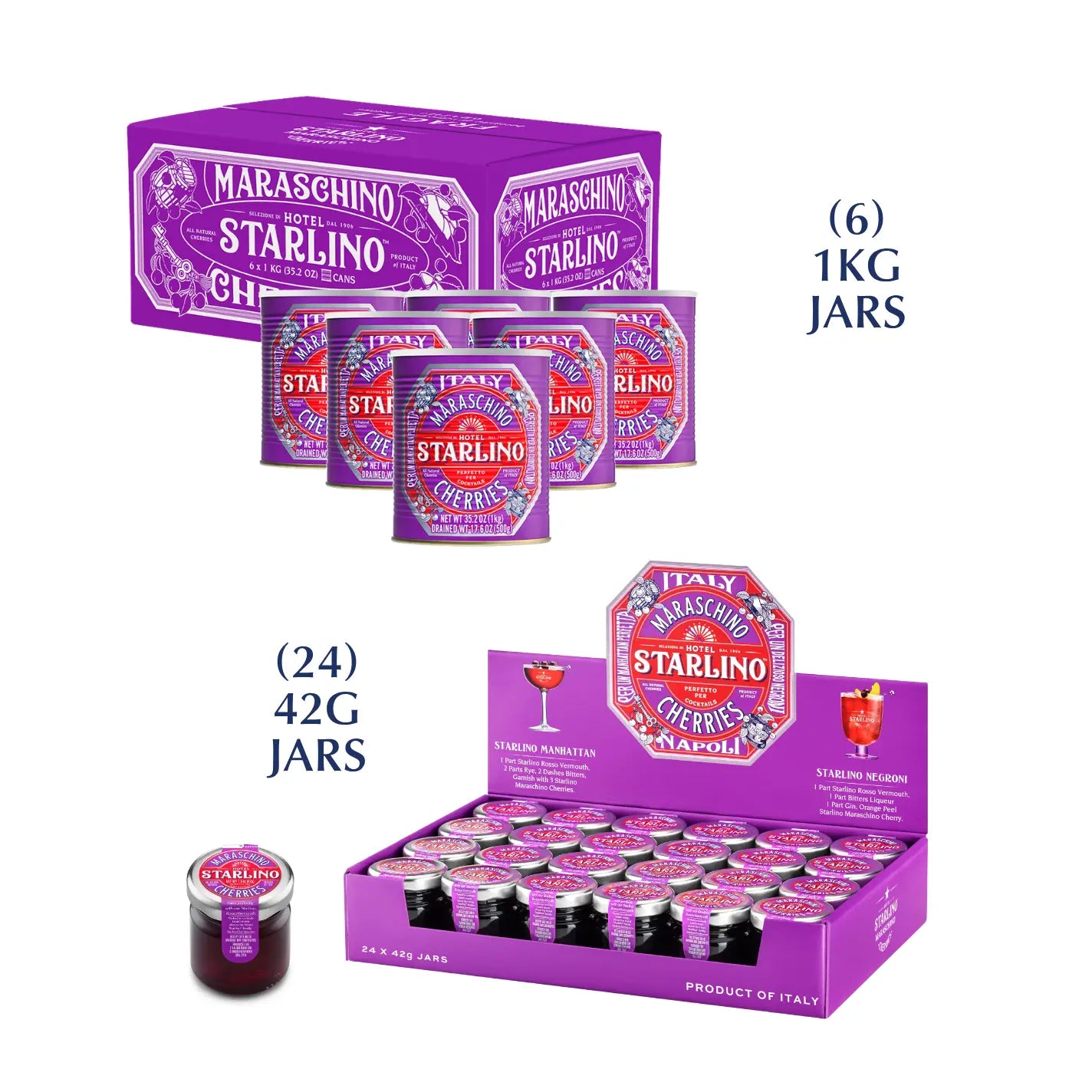 Italian Maraschino Cherries | 6x1kg Tins + 24x42g Mini Jars