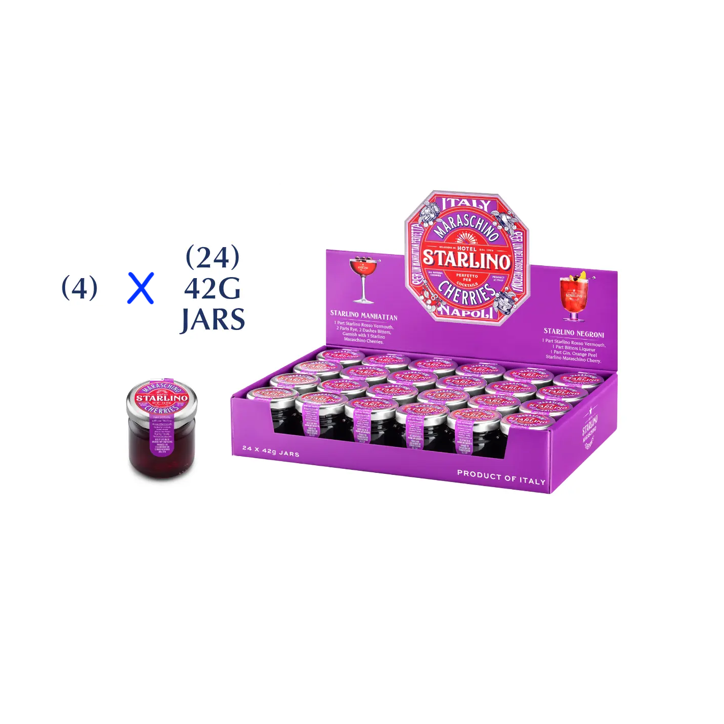 Italian Maraschino Cherries | 96 x 42g Mini Jar Case